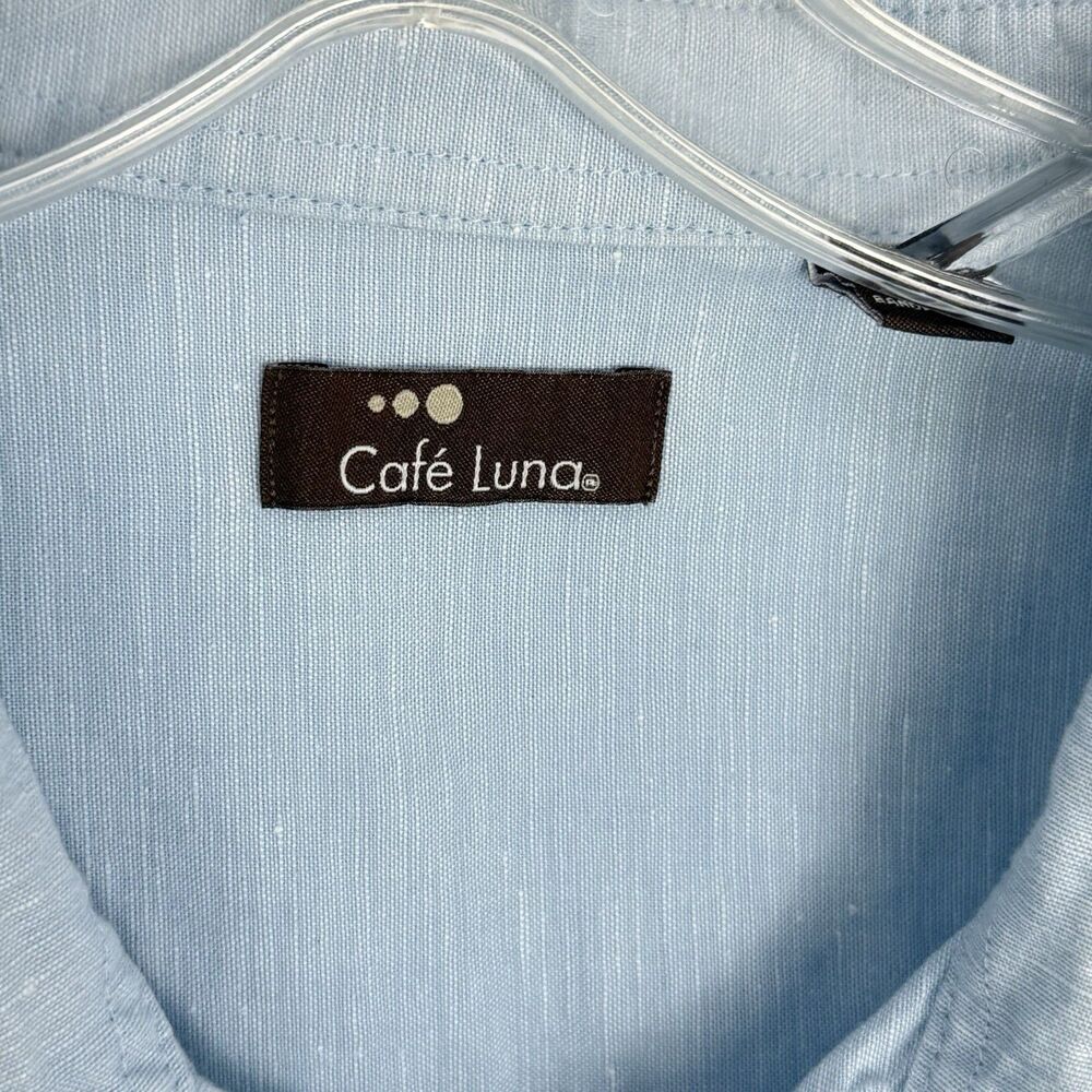MENS BUTTON UP LINEN COTTON SHIRT BLUE XL SHORT SLEEVE CAFE LUNA LIGHT - Picture 6 of 16
